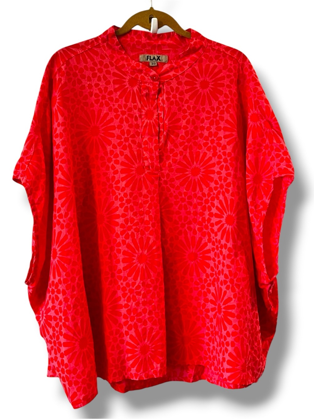FLAX Linen Tunic Top Size 3X Tonal Medallion Print Flowy Beachy Minimalist Roomy